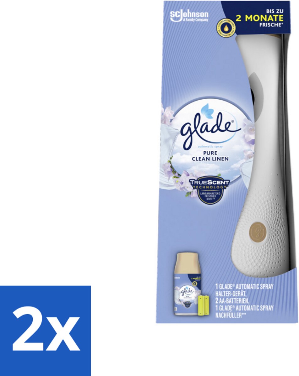 2 x Glade - Startset Automatische Spray - Pure Clean Linen - 269 ml - Luchtverfrisser - Geur - Huisparfum - Glade - Pure Clean Linen