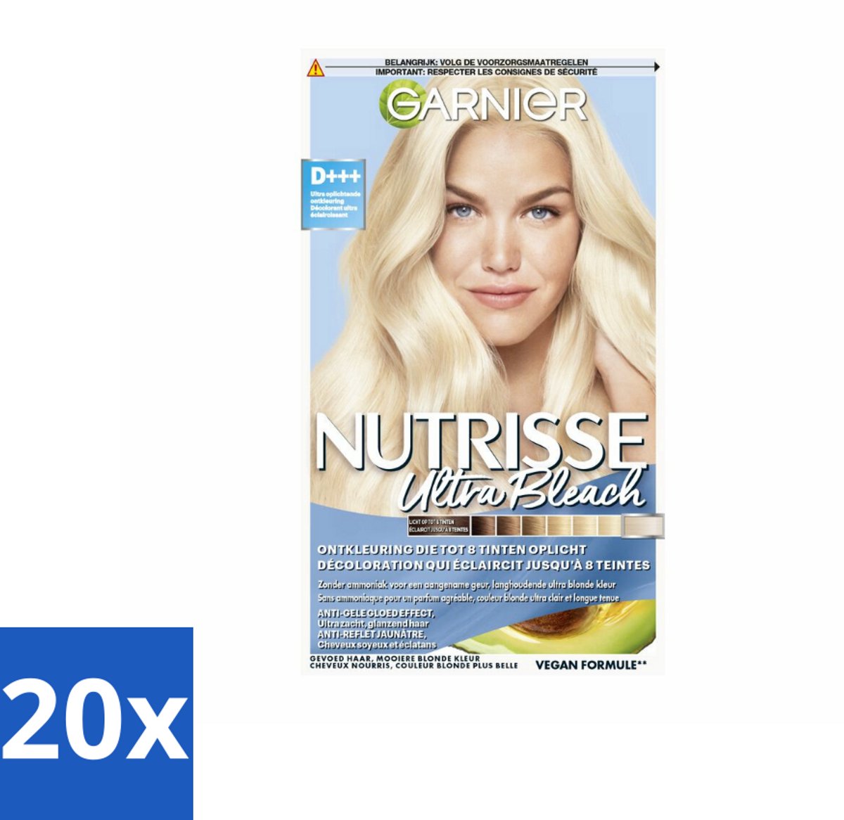 Garnier - Nutrisse Ultra BLonde D+++ - Ontkleuring - Ultra Puur Blond - Super Oplichtend - Permanente Kleur - Bulkverpakking - 20 stuks