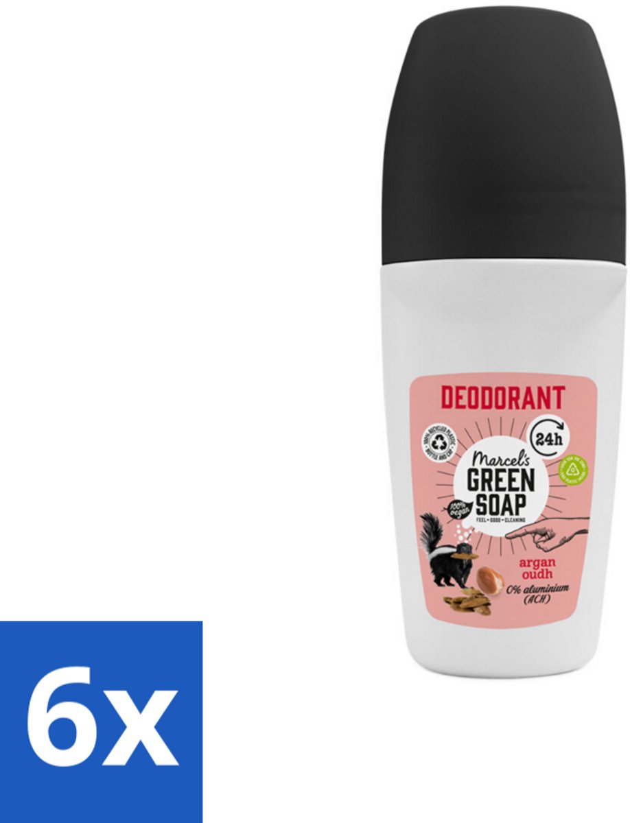 6 x Marcel's Green Soap - Deodorant Roller - Argan & Oudh - Langdurige frisheid - 50 ml - Deodorant - Deodorant Roller - Natuurlijke Deodorant - Aluminiumvrije Deodorant - Vegan Deodorant