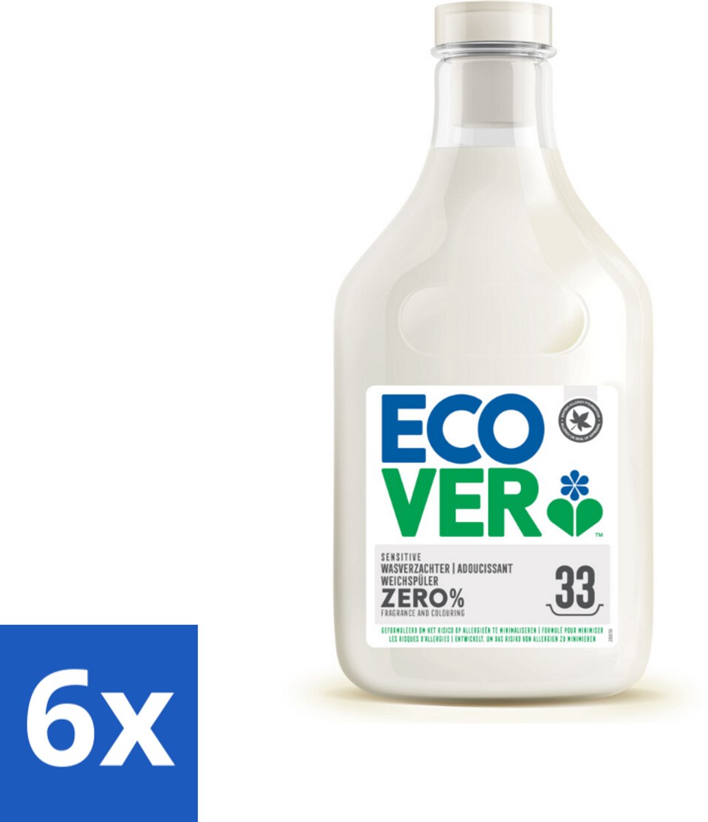 6 x Ecover - Wasverzachter Zero - Zonder geurstoffen - 1 liter - 33 wasbeurten - Wasverzachter - Wasverzachter Zonder Geur - Hypoallergeen - Biologisch Afbreekbaar - Plantaardige Ingrediënten