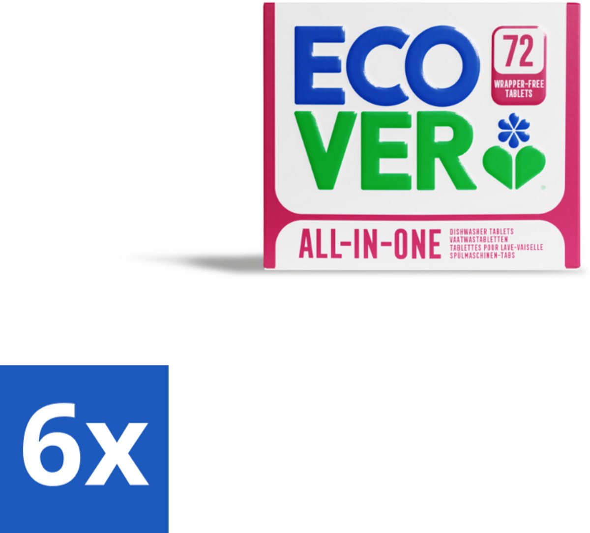 6 x Ecover - Vaatwastabletten All-in-One - Lemon & Mandarin - 72 Tabs - Vaatwastabletten - Vaatwasser - Milieuvriendelijk - Biologisch Afbreekbaar - Plantaardige Reiniging