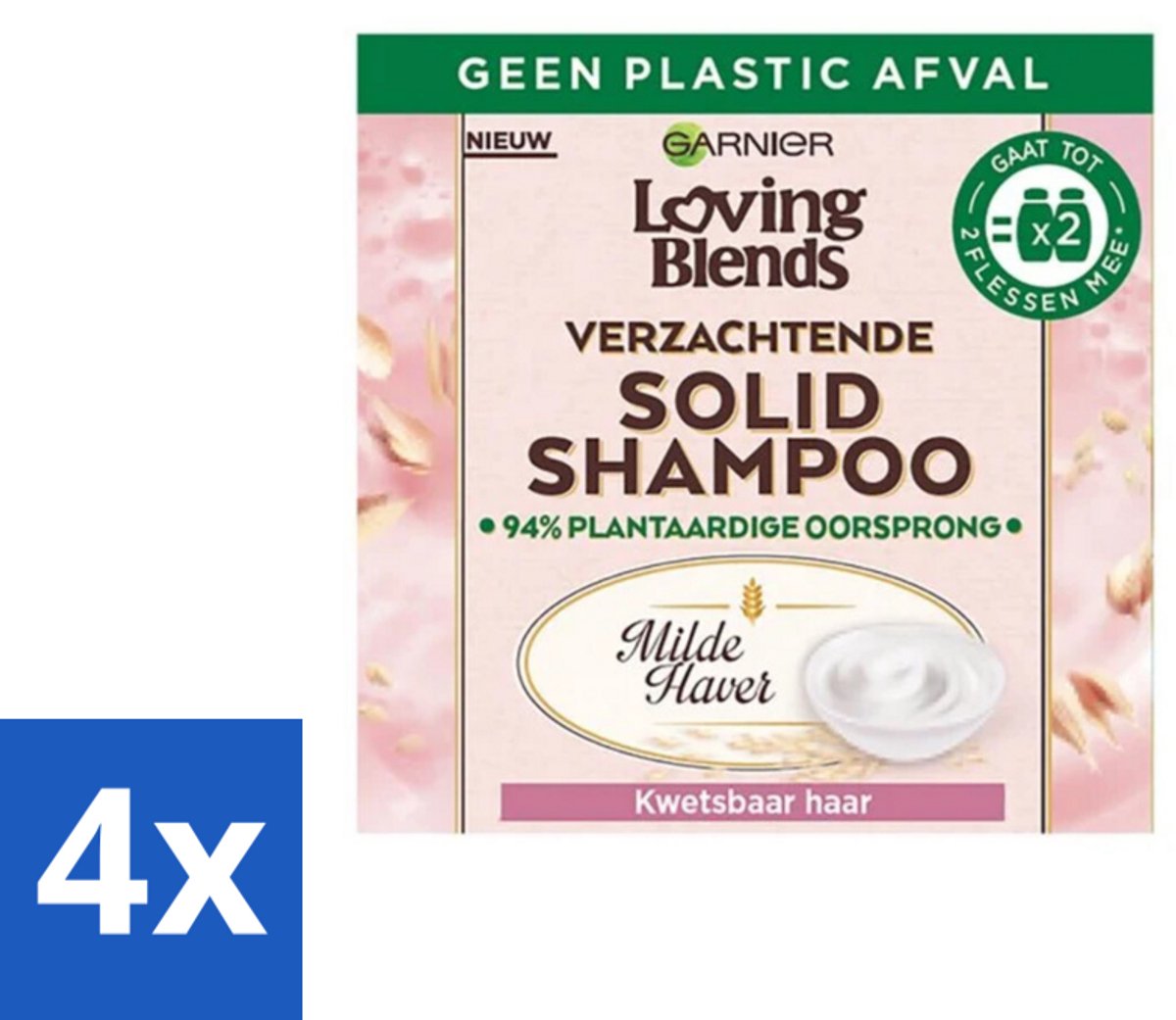 4 x Garnier - Loving Blends Milde Haver - Solid Shampoo Bar - Kwetsbaar Haar - 60 g - Solid Shampoo - Shampoo Bar - Haarverzorging - Kwetsbaar Haar - Gevoelig Haar