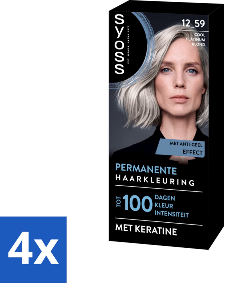 4 x SYOSS - Coloration 12-59 Cool Platinum Blond - Haarverf - Grijsdekking - Vermindert Haarbreuk - Permanente Haarkleuring - Haarkleur - Grijsdekking - Keratine - Haarkleurintensiteit