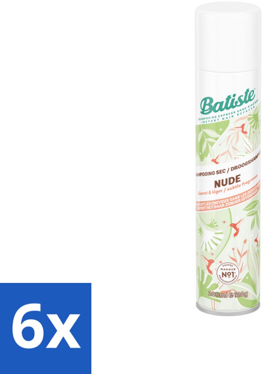 6 x Batiste - Nude - Droogshampoo - Frisse Look - Volume en Textuur - 200ml - Droogshampoo - Batiste - Nude - Fris Haar - Natuurlijke Droogshampoo