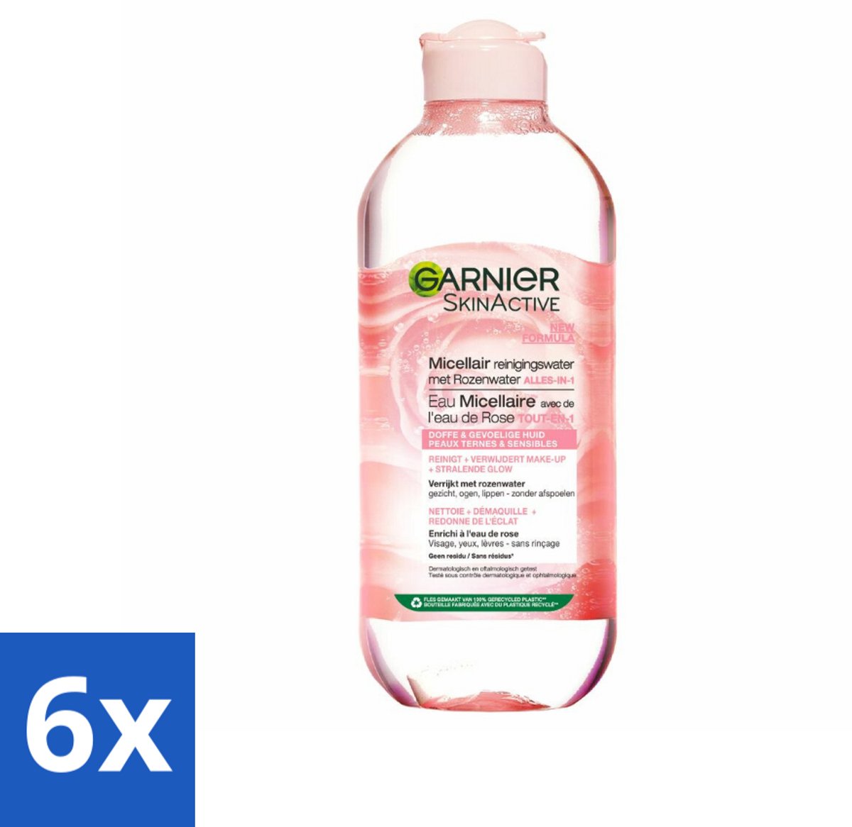6 x Garnier - SkinActive - Micellair Reinigingswater - Rozenwater - Stralende Huid - 400 ml - Micellair Water - Reinigingswater - Rozenwater - Stralende Huid - Gevoelige Huid