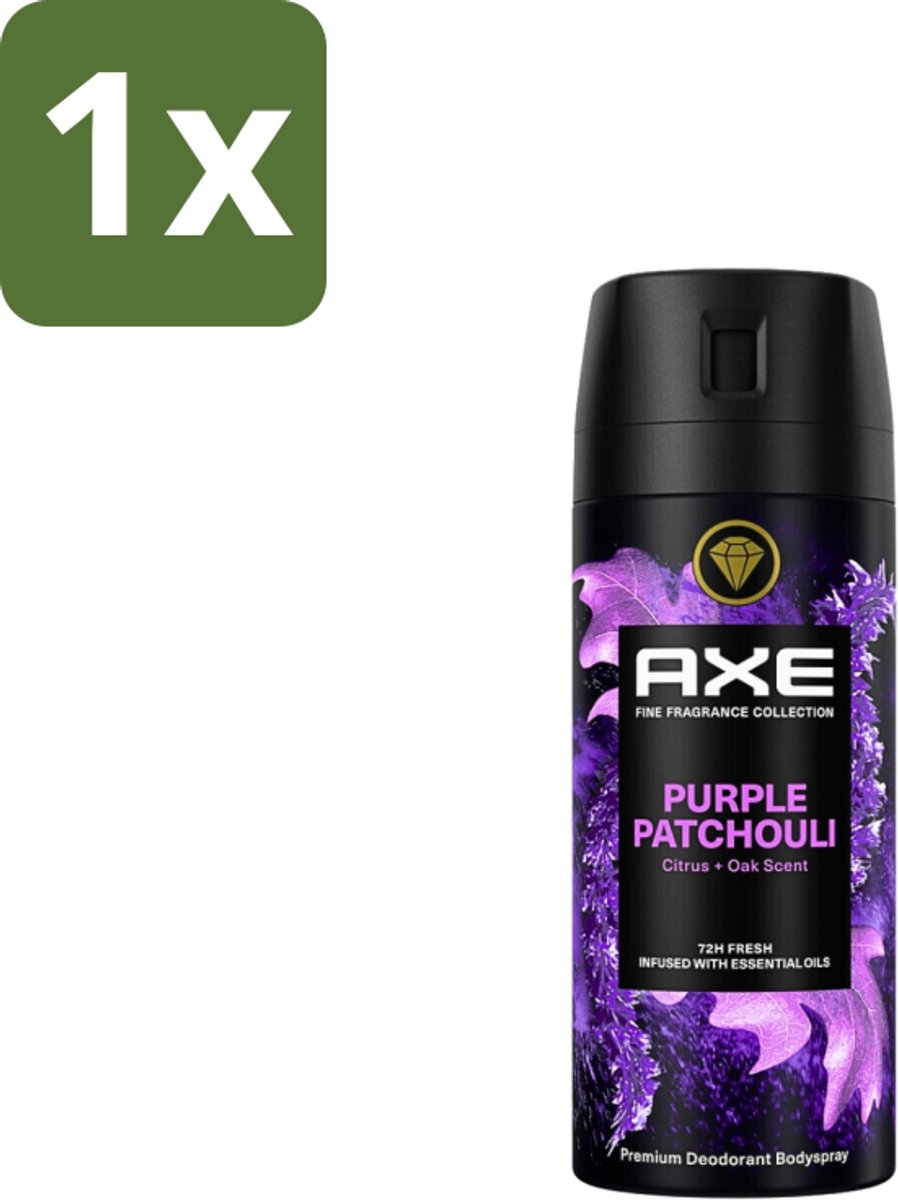 1 x AXE - Deodorant Spray - Purple Patchouli - Verfrissend - Kruidige Geur - 150 ml - Deodorant Spray - AXE Purple Patchouli - Frisheid - Kruidige Geur - Citrus