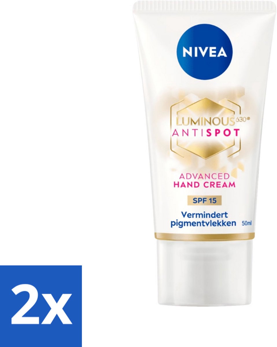 2 x NIVEA - Handcrème - Luminous630 Tegen Vlekken - SPF 15 - Tegen pigmentvlekken - Voor jonger ogende handen - 50 ml - Nivea Handcrème - Anti-pigmentvlekken - Anti-veroudering - Hyaluronzuur - SPF 15