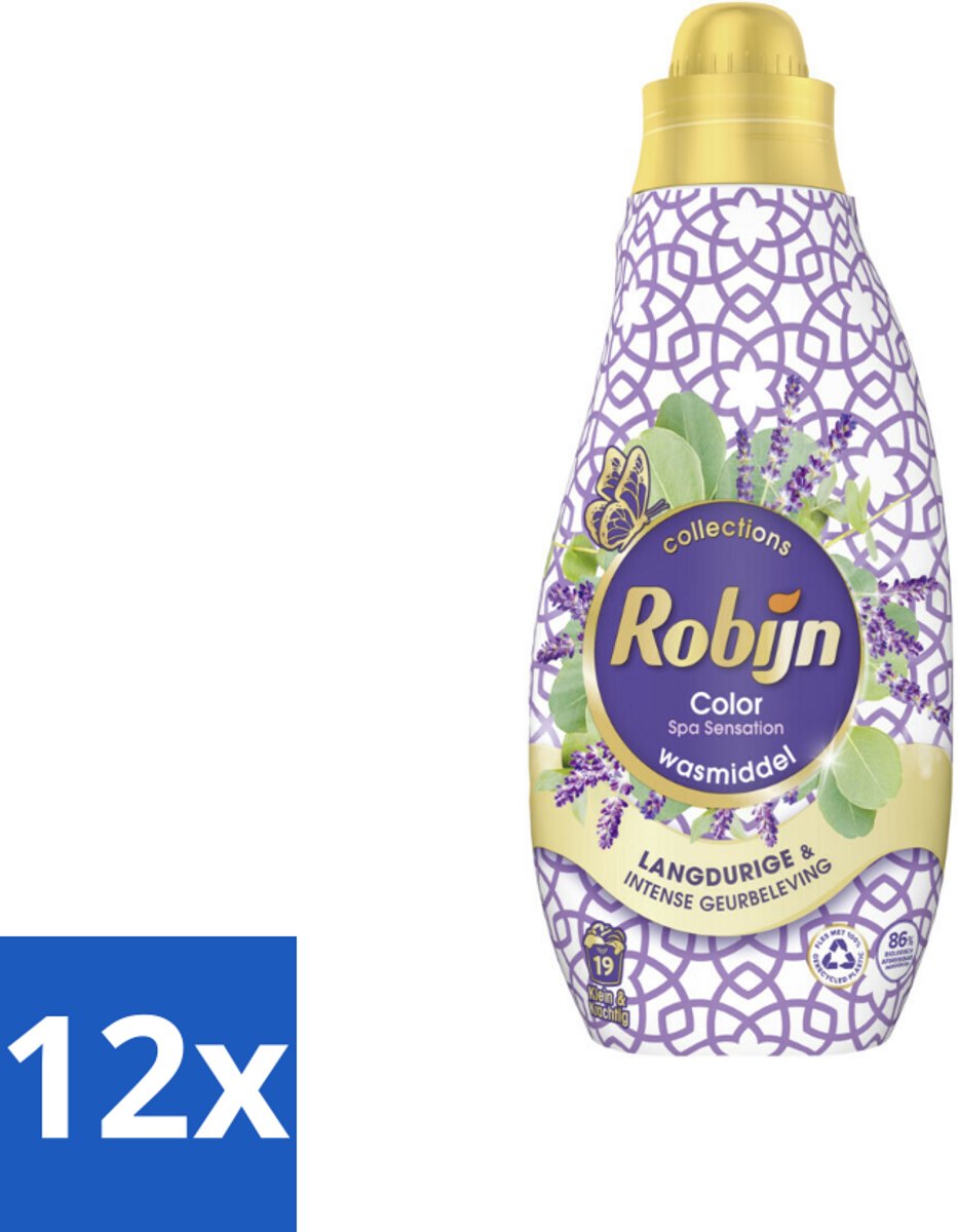 12 x Robijn - Klein & Krachtig Spa Sensation - Vloeibaar Wasmiddel - 19 Wasbeurten - 665 ml - Wasmiddel - Vloeibaar Wasmiddel - Gekleurde Was - Wasverzachter - Wasparfum