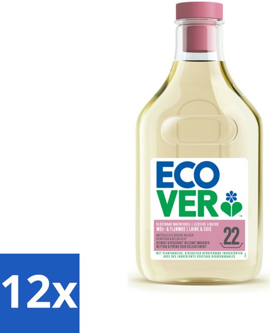12 x Ecover - Vloeibaar wasmiddel - Wol & Fijnwas - 1 liter - 22 wasbeurten - Wolwasmiddel - Wasmiddel Voor Fijne Stoffen - Biologisch Wasmiddel - Plantaardige Wasmiddel - Wasmiddel Waterlelie