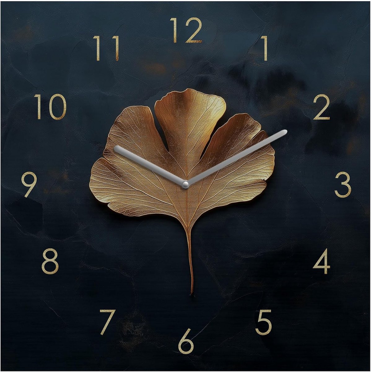 Wandklok 20x20 cm - zwart goud - ginkgo blad design - moderne wanddecoratie - ShopVlot