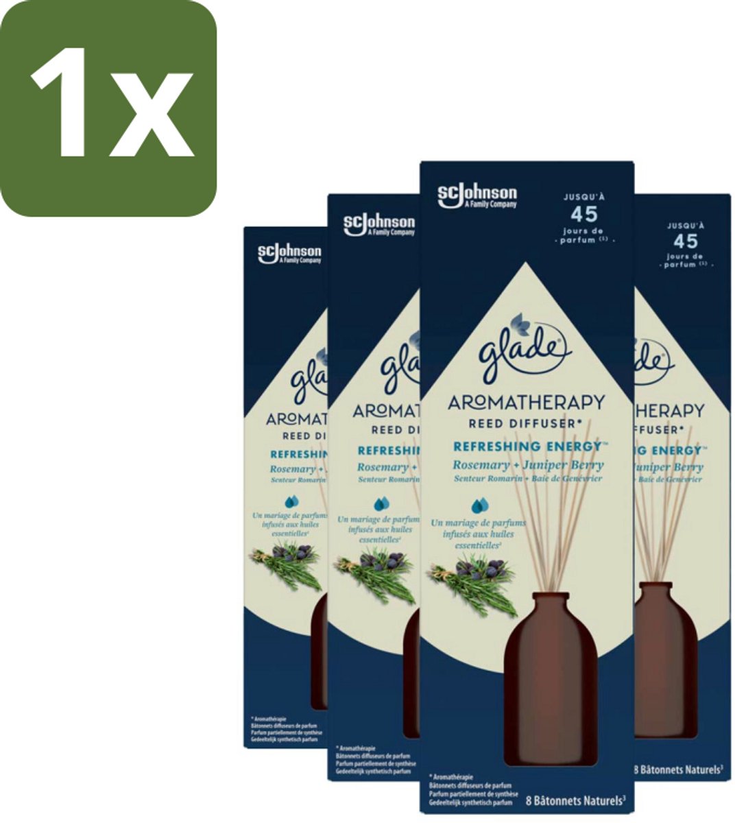 1 x Glade - Geurstokjes Verfrissende Energie - Aromatherapie Geurverspreiding - 80 ml - Aromatherapie - Geurstokjes - Energie - Geurverspreiding - Marokkaanse Rozemarijn