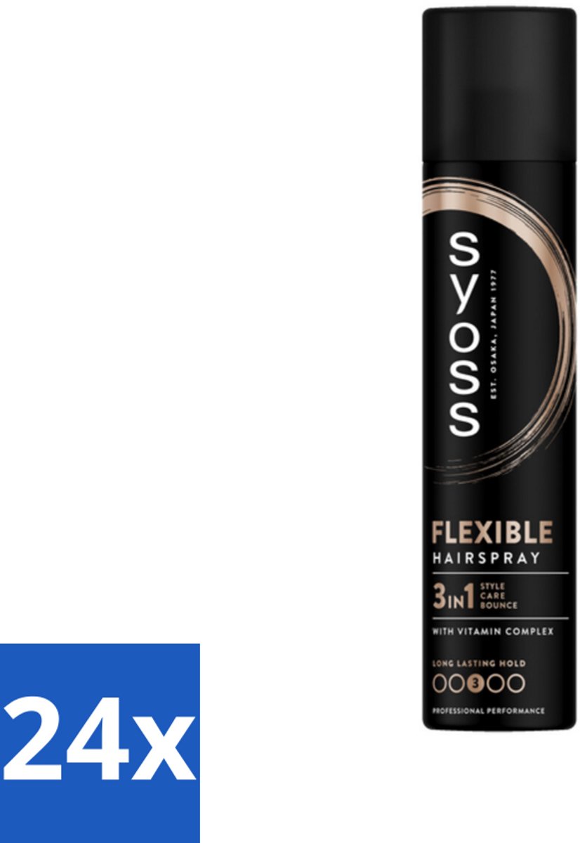 24 x Syoss - Hold & Flex - Haarspray - Flexibele Fixatie - 300 ml - Haarspray - Flexibele Fixatie - Natuurlijke Finish - Styling - Verzorging