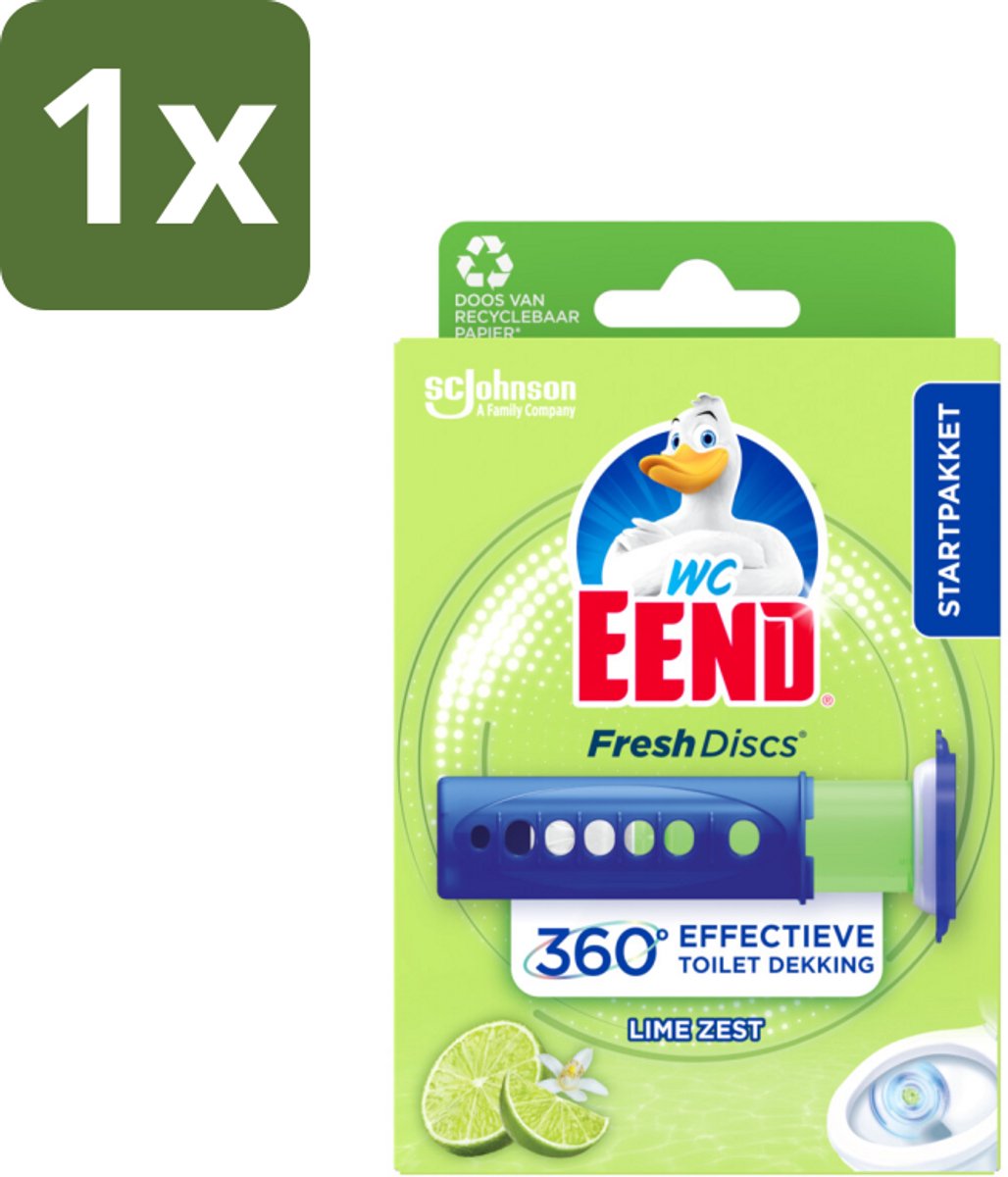 1 x WC Eend - Fresh Discs Lime Zest - Toiletgel - Hygiënisch & Fris tot 7,5 Weken - 36 ml - Toiletblok - Toiletgel - Toilet Reinigen - Toilet Hygiëne - Toilet Fris