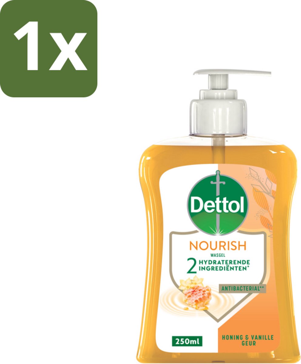 1 x Dettol - Handzeep - Nourish - Honing & Vanille - 250 ml - Handzeep - Antibacterieel - Handen Wassen - Handen Verzorgen - Honing