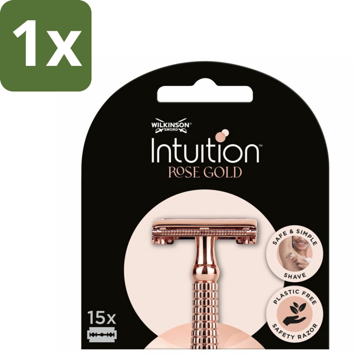 1 x Wilkinson Intuition - Navulmesjes - Rose Gold Safety Razor - Luxe - 15 mesjes - Scheermesjes - Navulmesjes - Veilig Scheermes - Luxe Scheermes - Gevoelige Huid