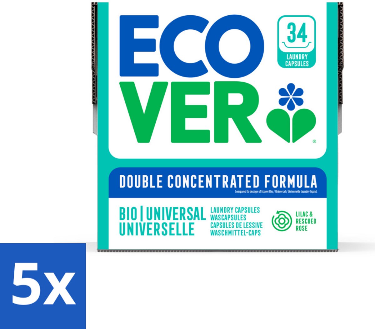 Ecover - Waspods - Universeel - Geconcentreerde formule - 34 wasbeurten - Bulkverpakking - 5 stuks