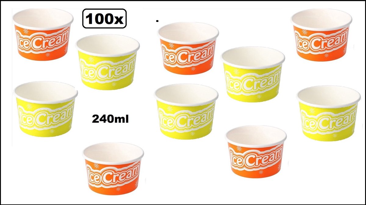100 stuks IJsbeker IceCream Summer 240ml lime/oranje karton - schepijs softijs ijsje zomer beker ijs warm weer fun