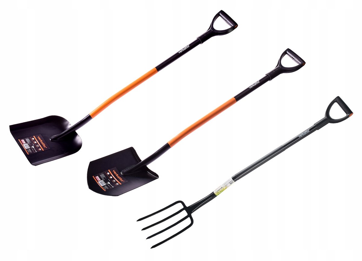 Set van 3 metalen tuingereedschap: schep, spade en spitvork
