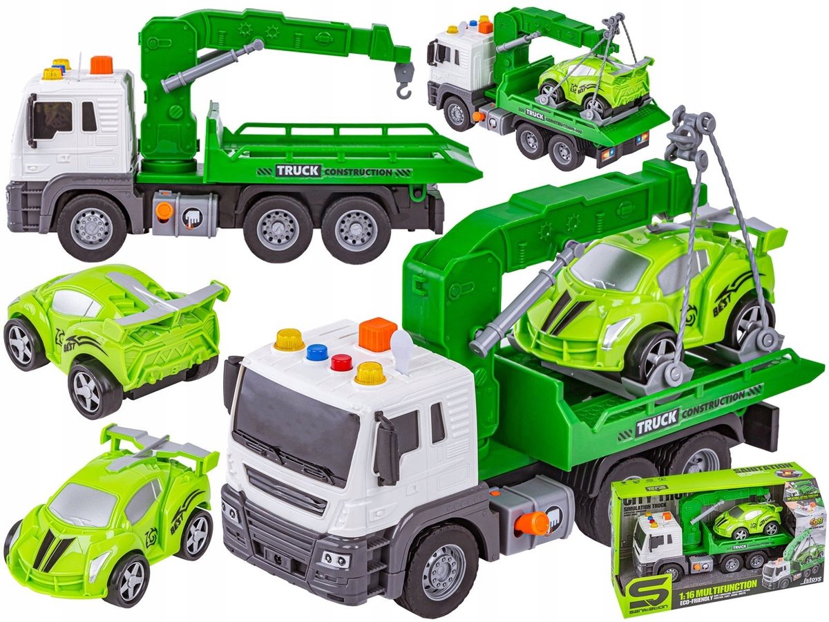 Multifunctionele Vrachtwagen Speelgoed: Vrachtwagen, Sleepwagen, Kraan, Transporter + Auto 1:16