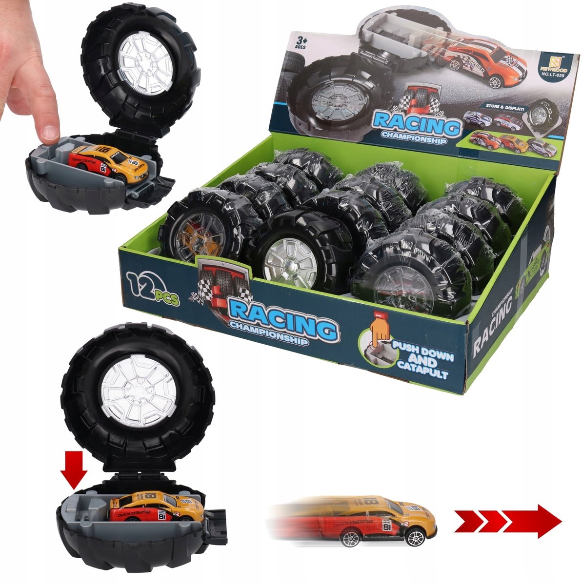 Mini banden lanceerspeelgoed met auto, merkloos