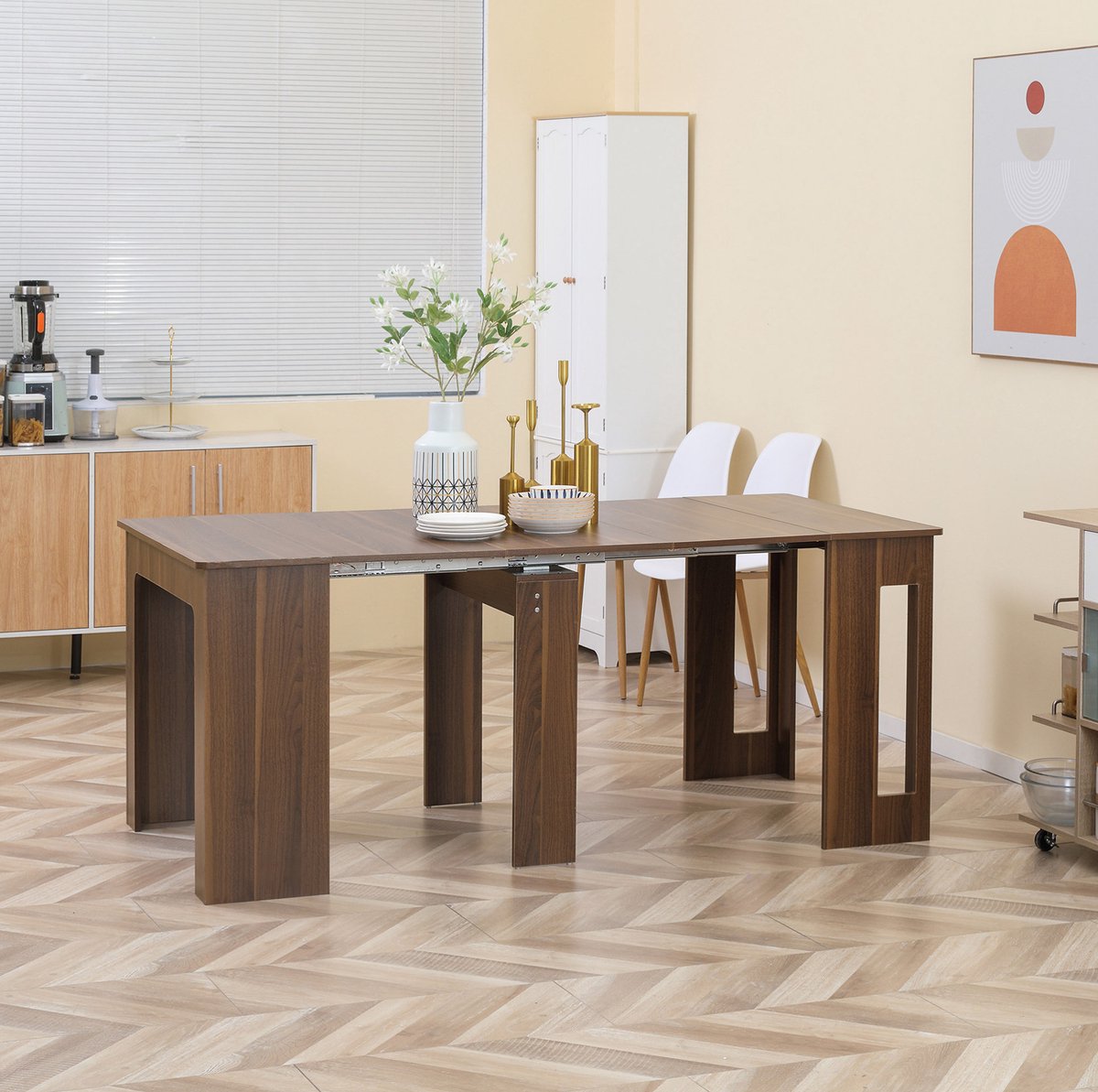 Wishdor Opklapbare eettafel - Uitschuifbaar rechthoekig ontwerp - Modern - Voor woonkamer en eetkamer - Houtlook - Bruin - 180 x 85 x 75 cm met rolwielen