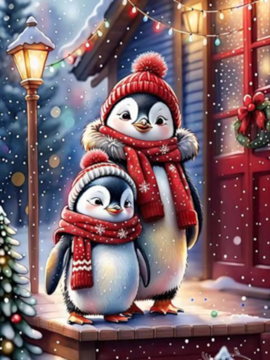 Diamond painting kerst winter pinguins 30x40cm ronde steentjes