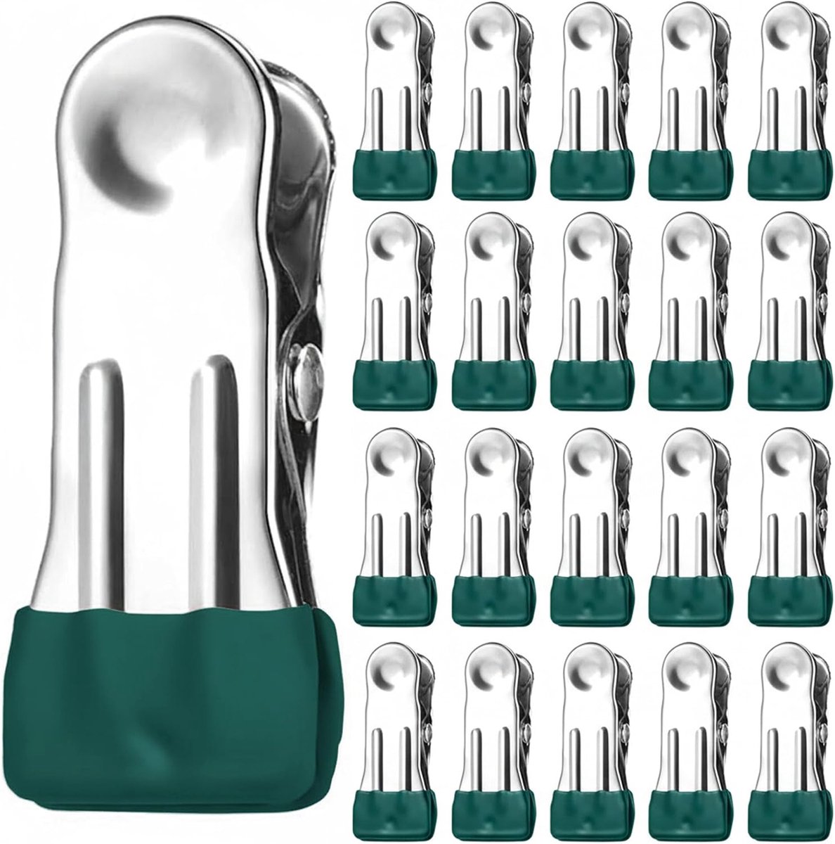 Roestvrijstalen wasknijpers – Antislipontwerp dat geen sporen achterlaat | Stevige knijpers, geschikt voor broeken, handdoeken, sokken, ondergoed en het afsluiten van verpakkingen – Set van 21 (Groen)