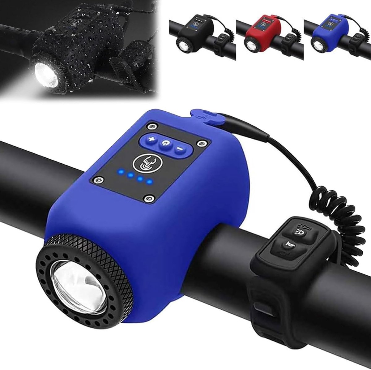 2-in-1 elektrische fietsclaxon en -lamp – 110 dB claxon met 5 geluidsmodi – Fietsverlichting - Fietsbel - Nachtverlichting - Waterdicht – Nachtritten - Geschikt voor volwassenen en mountainbikes - Blauw
