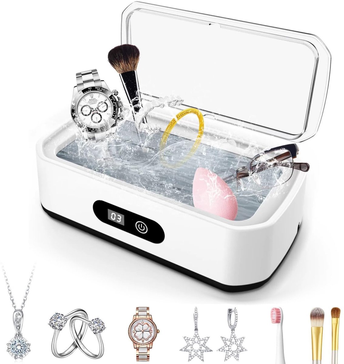 FumyFumy Ultrasoon reinigingsapparaat, 650 ml, 49 kHz brilreinigingsapparaat voor brillen, sieraden en tandrails - ShopVlot