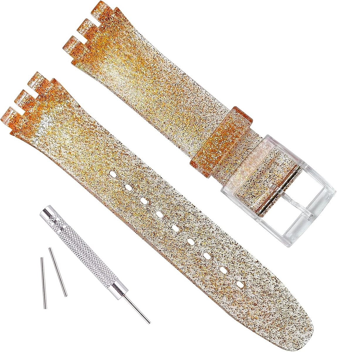 Waterdichte Horlogeband - Sparkle Goud - 17 mm - Siliconenrubber - Voor Horloges
