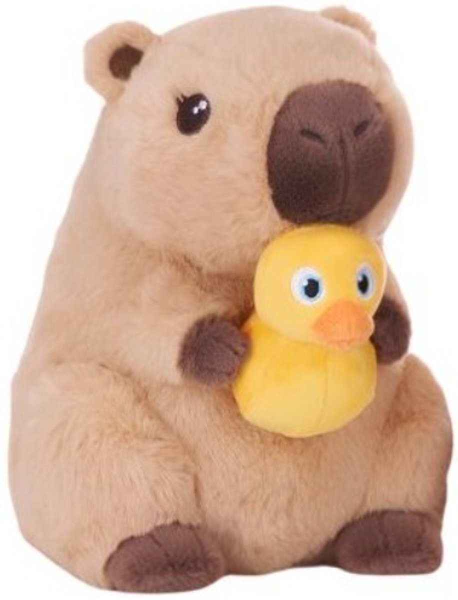 Topknuffels® Capibara Beige met Eend Pluche Knuffel 24 cm - Speelgoed Knuffels voor Kinderen Jongens Meisjes - Capybara Plush Toy - Kawaii Kussen - Dierenknuffel Knuffeldier
