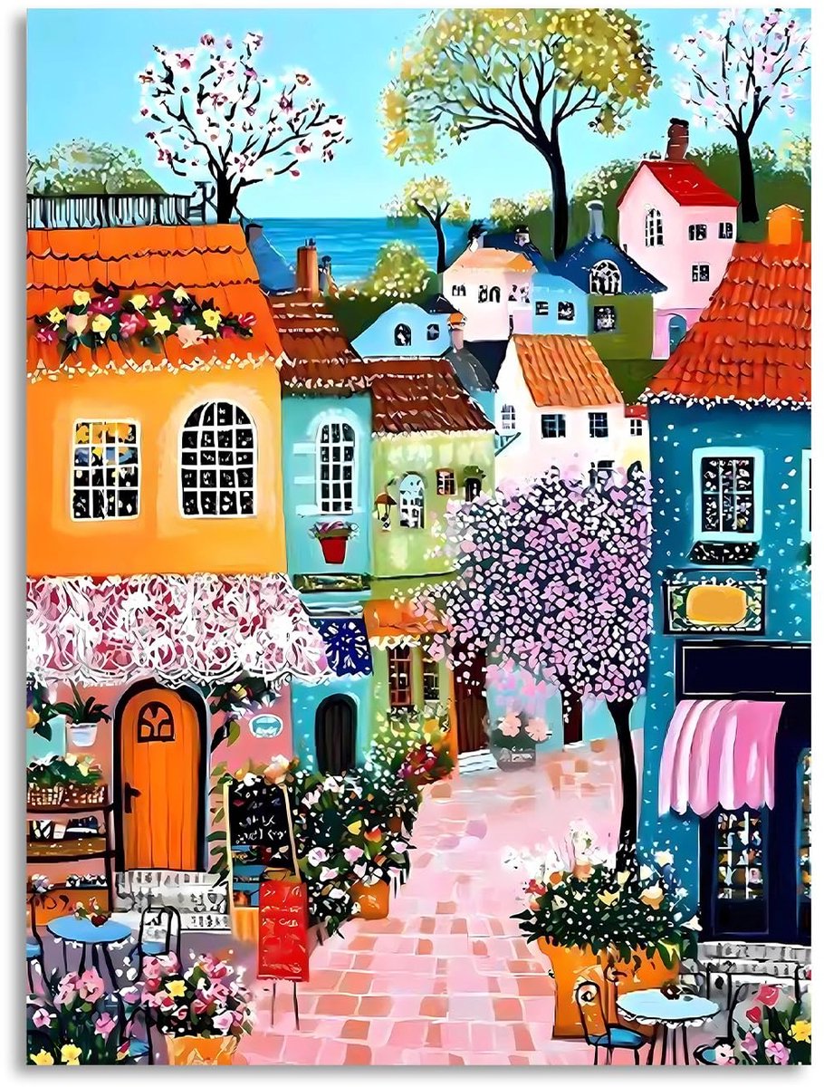 WEMEON Schilderen op nummer, voor volwassenen, 40 x 50 cm, schilderen op nummer, set met 3 penselen, acrylverf - ShopVlot