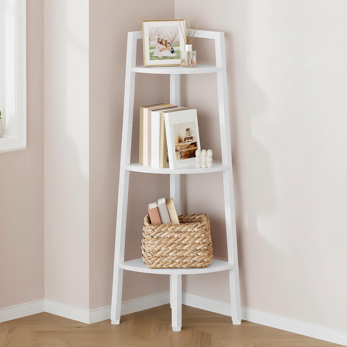 Hoctieon hoekplank - 3 niveaus - metalen frame - ideaal voor kleine ruimtes