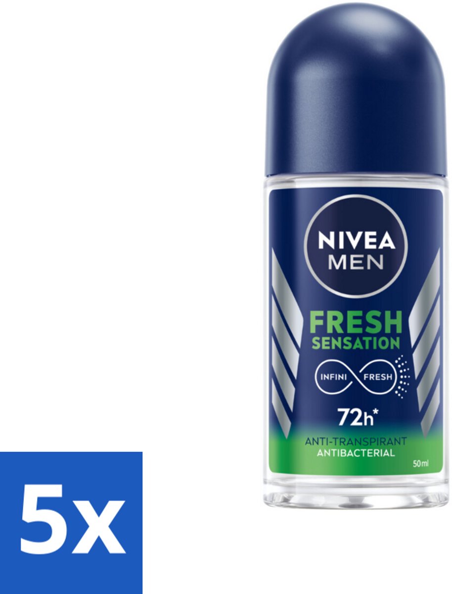 5 x NIVEA MEN - Deodorant Roller - Fresh Sensation - 50 ml - Anti-transpirant - Deodorant Roller - Fris Geur - Langdurige Bescherming - Huidvriendelijk