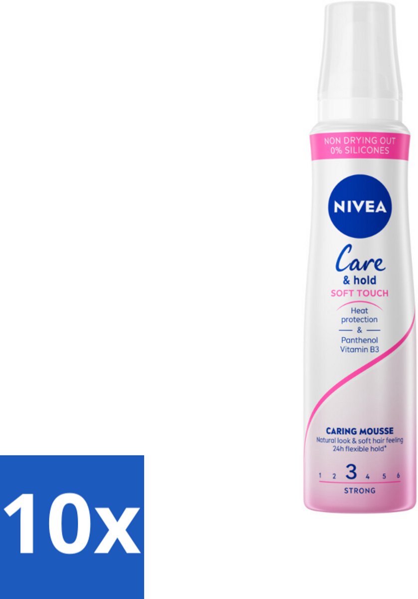 10 x NIVEA - Haarschuim - Verzorging & Stevigheid Zachte Aanzet - 24 Uur Lang Bescherming - 250 ml - Haarmousse - Verzorging - Volume - Natuurlijke Fixatie - Panthenol