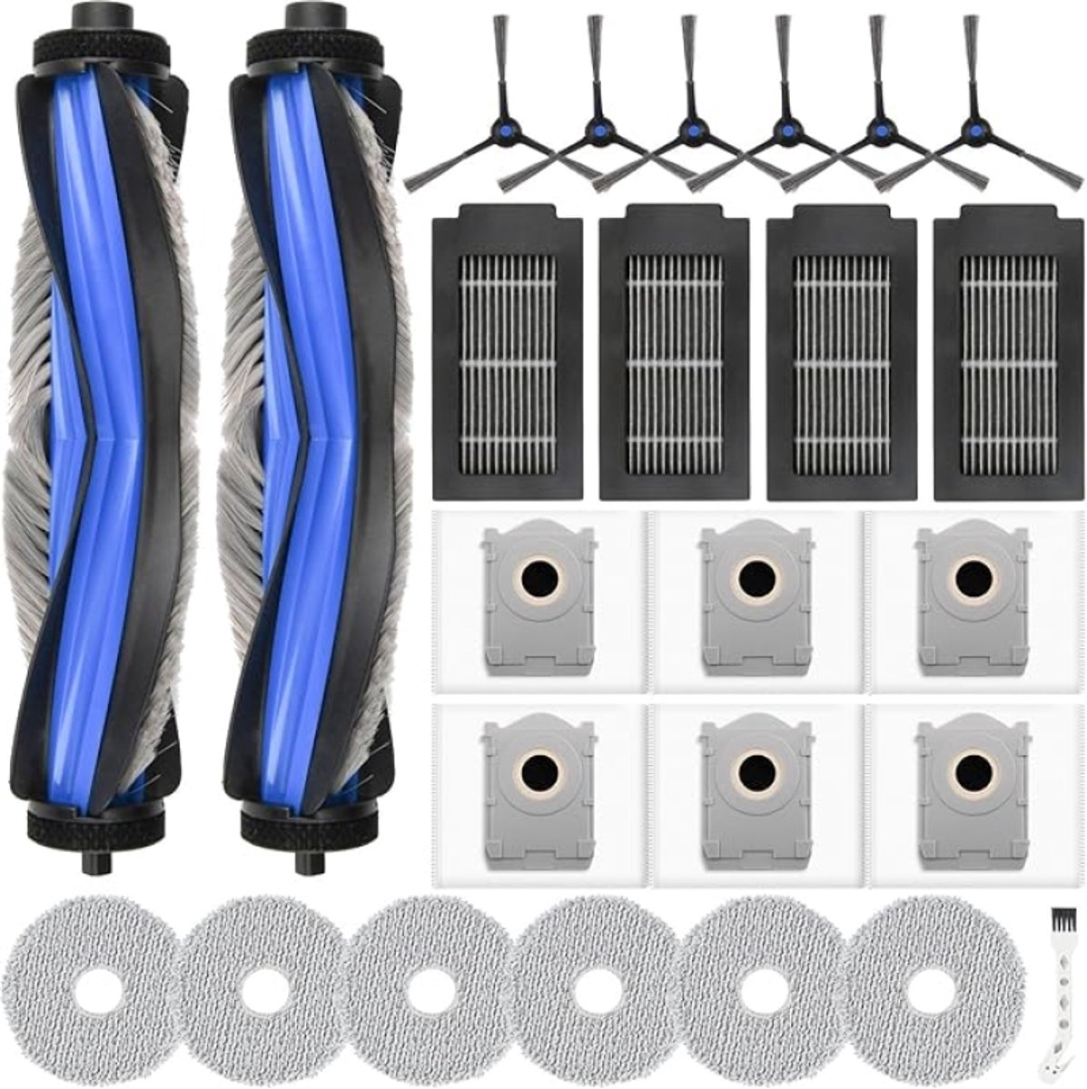 25-delige accessoireset voor Ecovacs Deebot T50 Pro Omni/T50 Omni/T50 Pro Omni Gen2 robotstofzuiger, met 2 hoofdborstels, 4 filters, 6 zijborstels, 6 stofzakken, 6 dweilpads, 1 reinigingsborstel