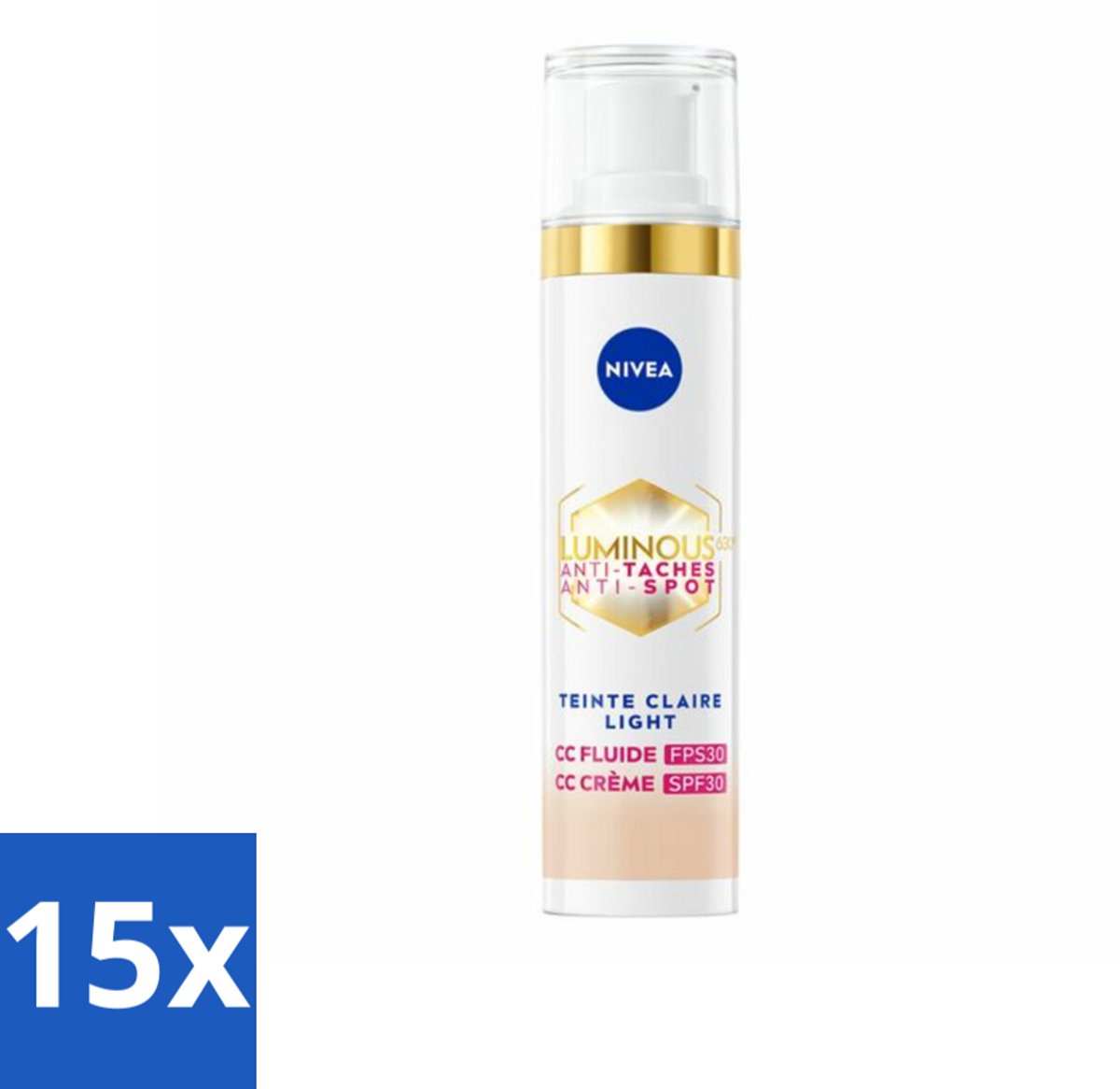 15 x NIVEA - Cellular LUMINOUS630 CC Crème Licht - Gekleurde Dagcrème - Tegen Pigmentvlekken - SPF 30 - 40 ml - Pigmentvlekken - Pigmentatie - Zonbescherming - CC Cream - Huidverzorging