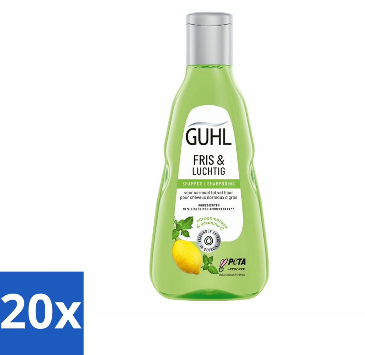 20 x Guhl - Shampoo - Fris & Luchtig - 250 ml - Fris Haar - Vet Haar Shampoo - Luchtig Haar - Verfrissend Shampoo - Citrus Shampoo