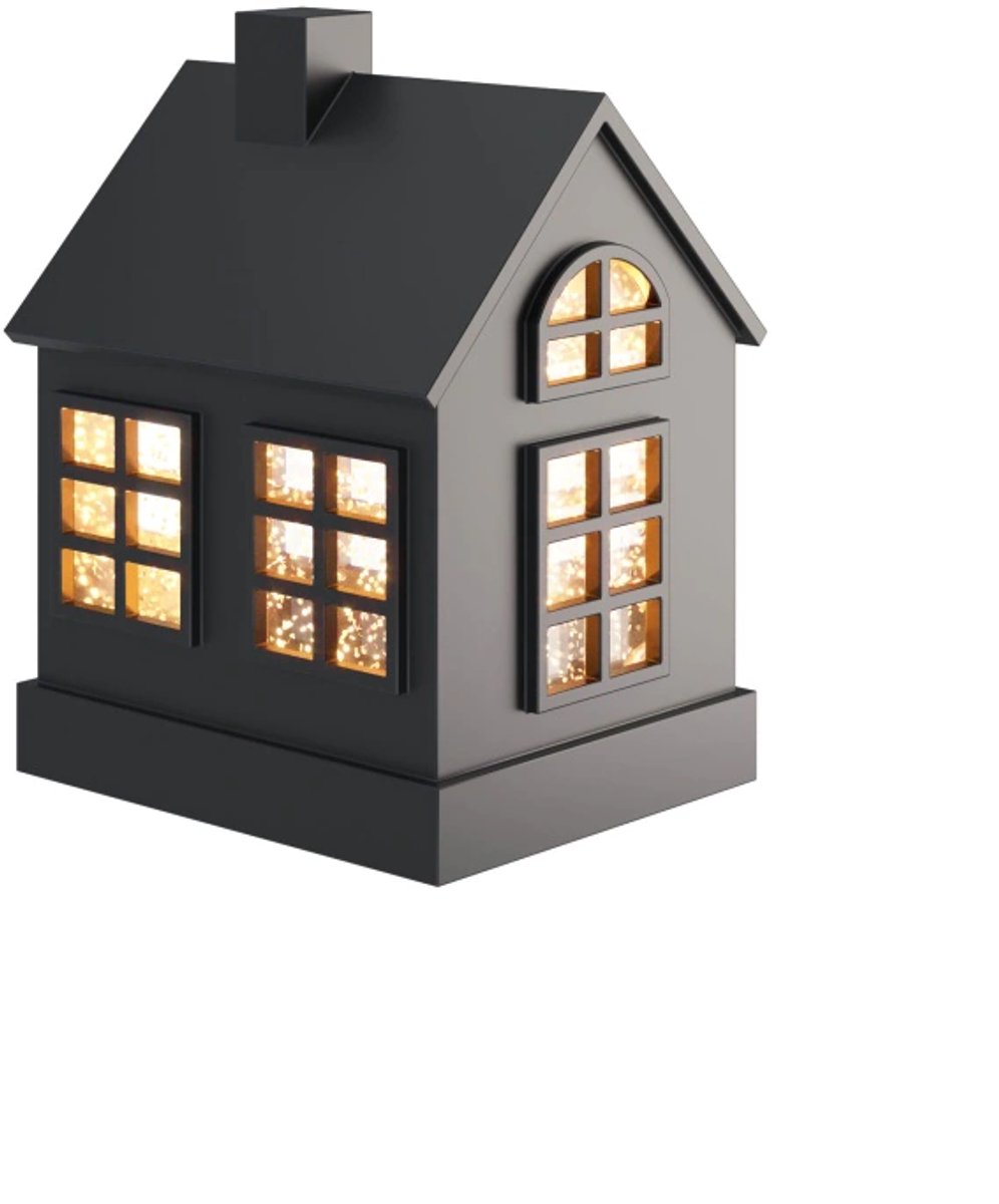 Sompex - GLAMOR HOUSE - zwart, 16cm, decoratieve lamp met bewegende glitter / op battarijen