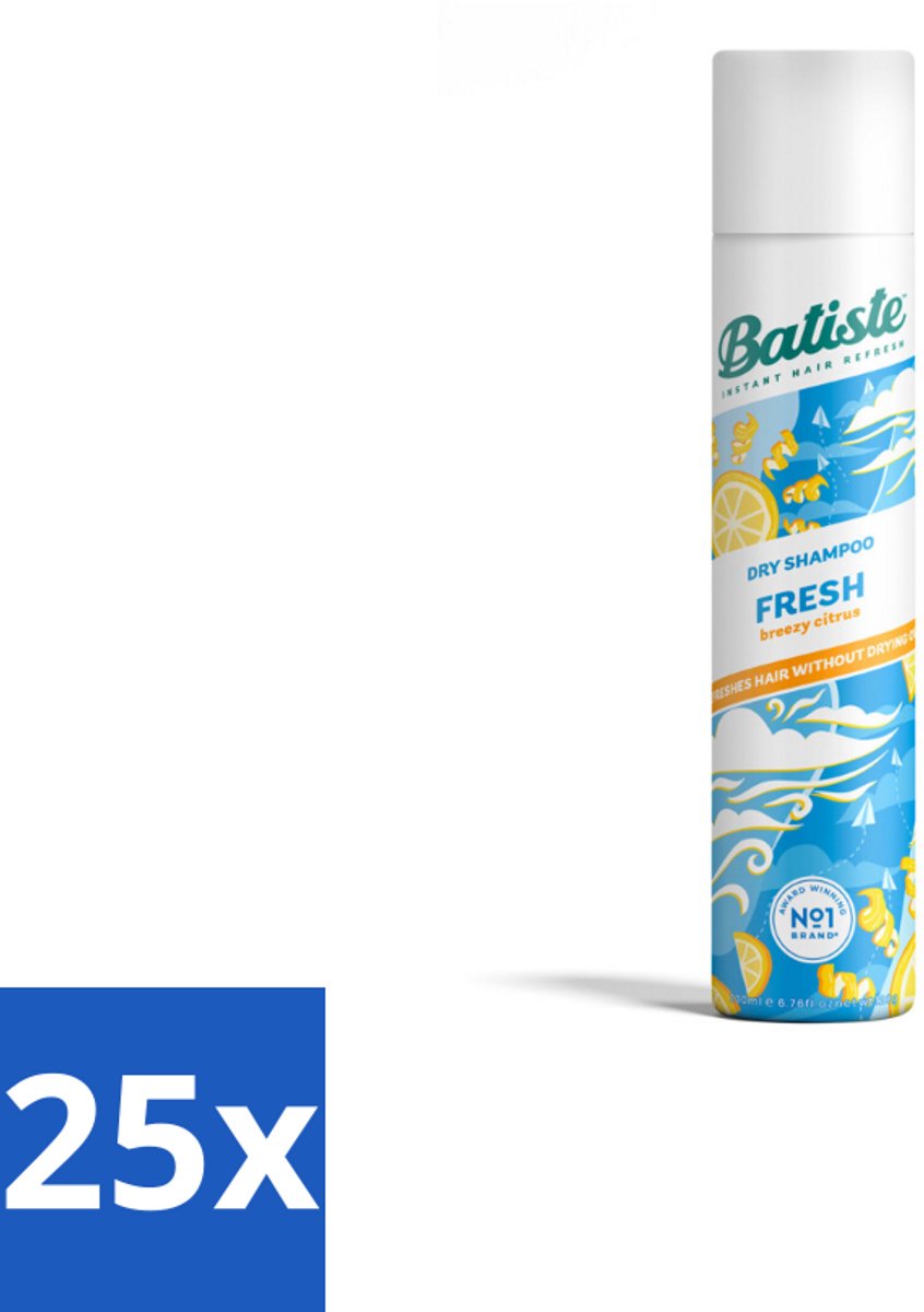 25 x Batiste - Fresh - Droogshampoo - Koele en Schone Geur - Verfrist en Geeft Grip - 200ml - Droogshampoo - Fris Haar - Koele Geur - Snel Verfrissen - Vet Haar