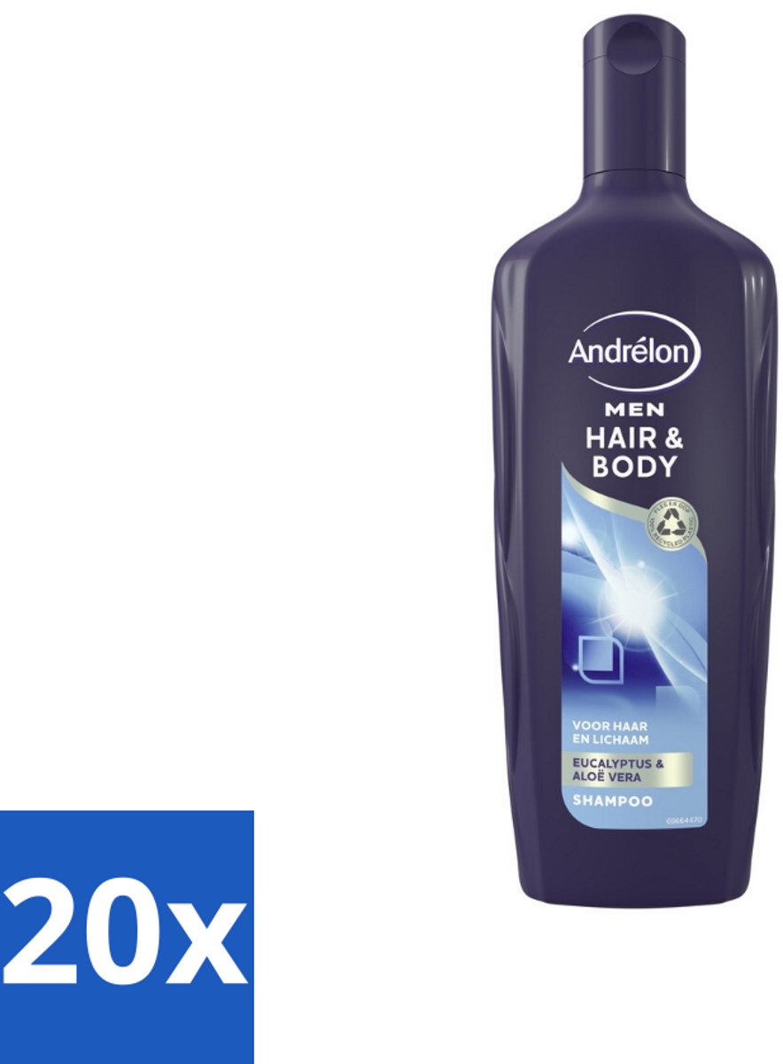 20 x Andrélon - Men - Hair & Body - Shampoo - 300 ml - Shampoo En Douchegel - Mannelijke Haar En Lichaam Verzorging - Eucalyptus Shampoo - Aloë Vera Bodywash - 2-in-1 Shampoo