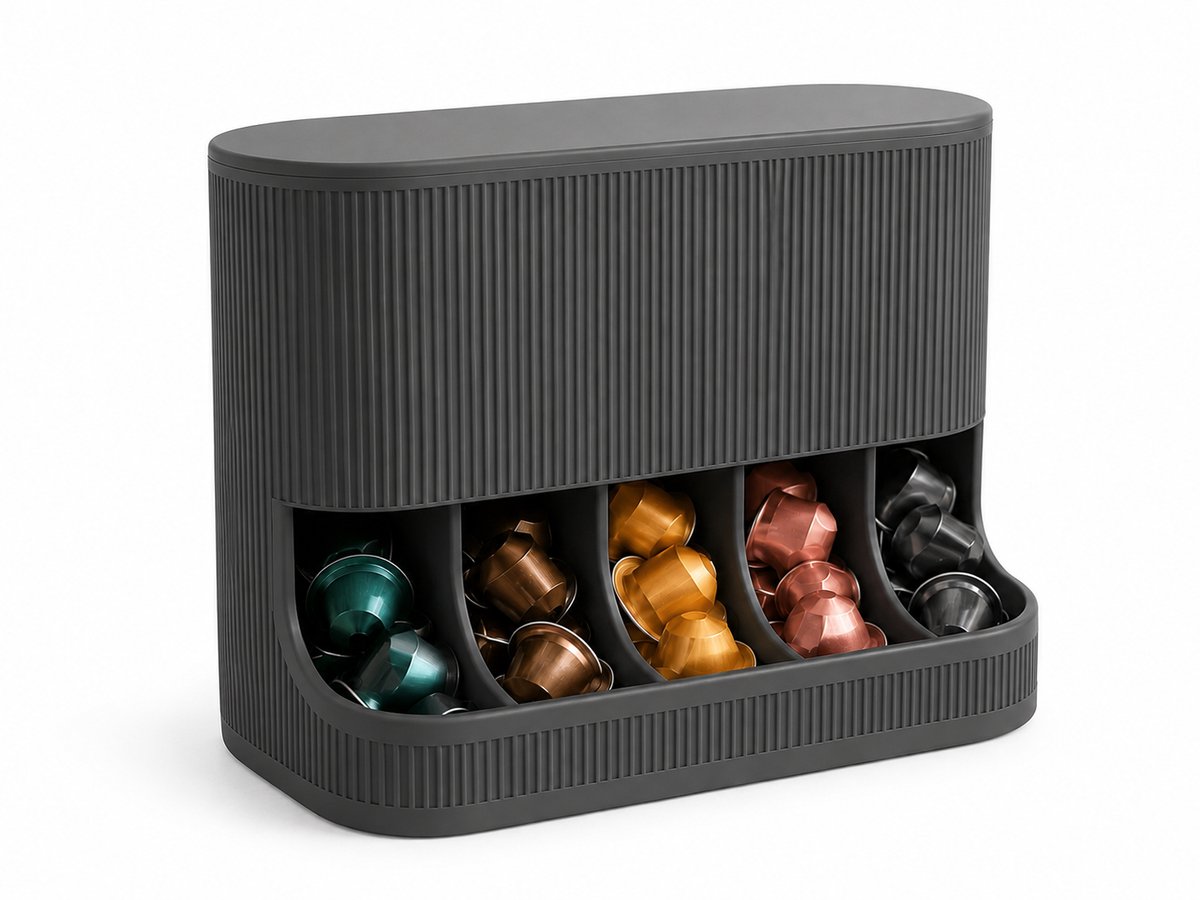 Koffiecapsulehouder met Deksel – Koffiecapsule Organizer met 5 Vakken – Capsulehouder voor Koffiehoek – 3D Geprint