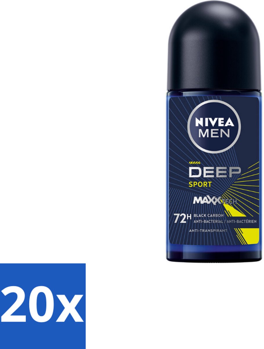 20 x NIVEA MEN - Deodorant Roller - Deep Sport - 50 ml - Anti-transpirant - Sport Deodorant - Frisheid - Zweetbestendig - Citrusgeur