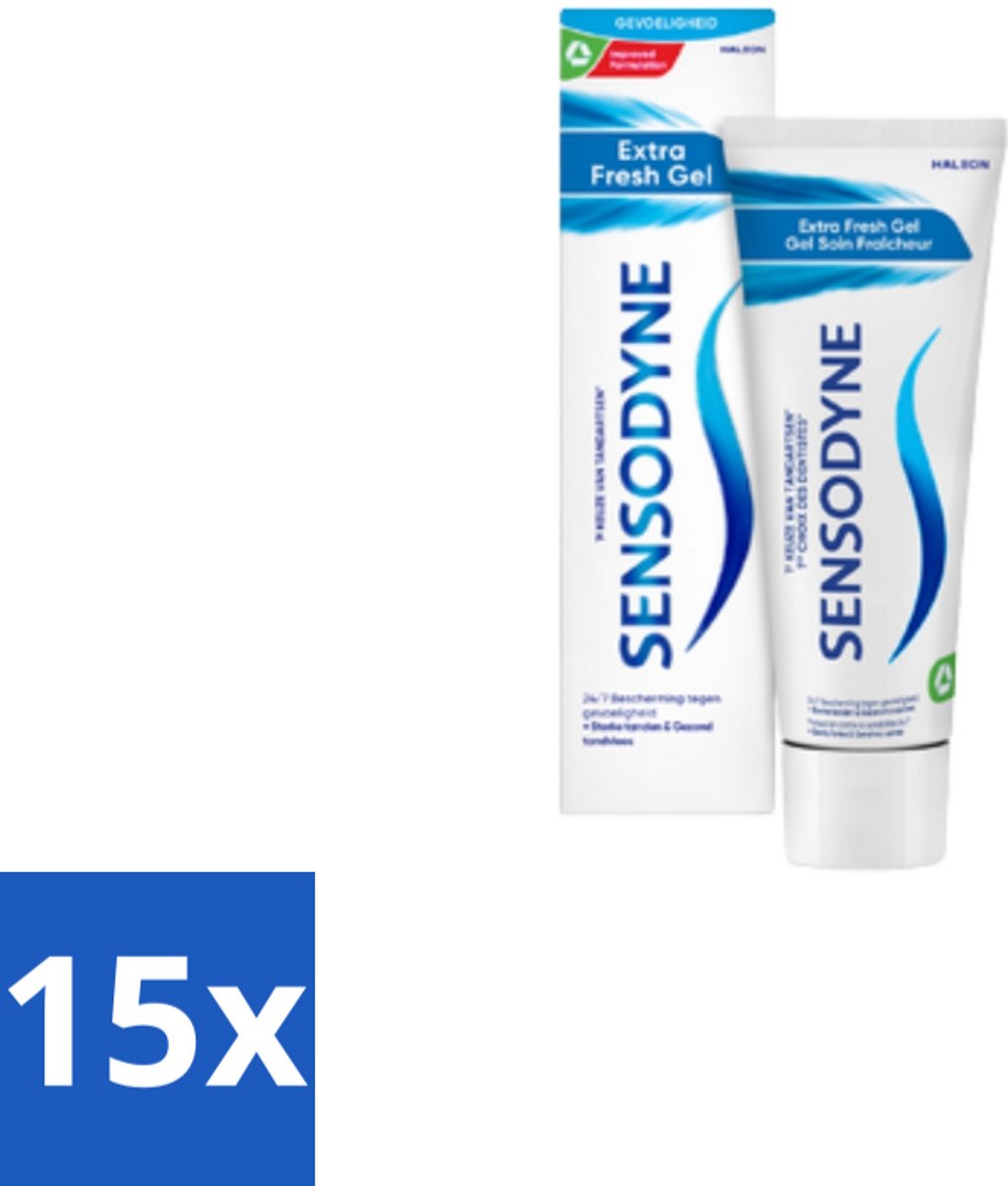 15 x Sensodyne - Tandpasta - Extra Fresh Gel - Verfrissend - 75 ml - Gevoelige Tanden - Frisse Mond - Tandpasta - Fluoride - Tandglazuur