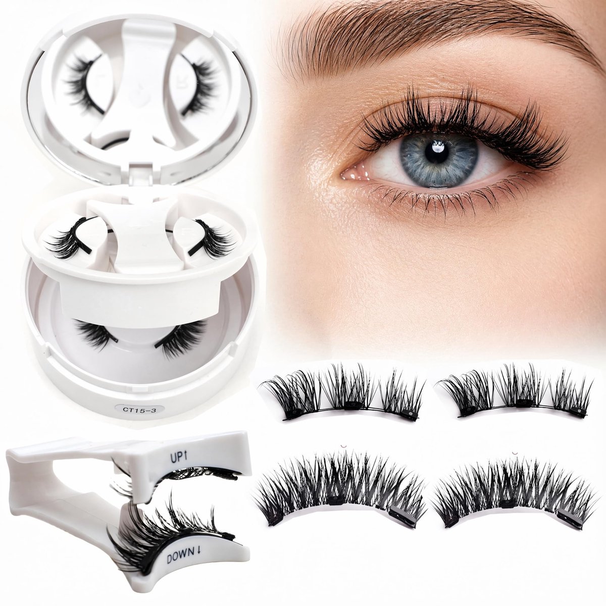 magnetische wimpers set zonder eyeliner - lijmvrije magnetische wimpers met 3 magneten - herbruikbaar - ShopVlot