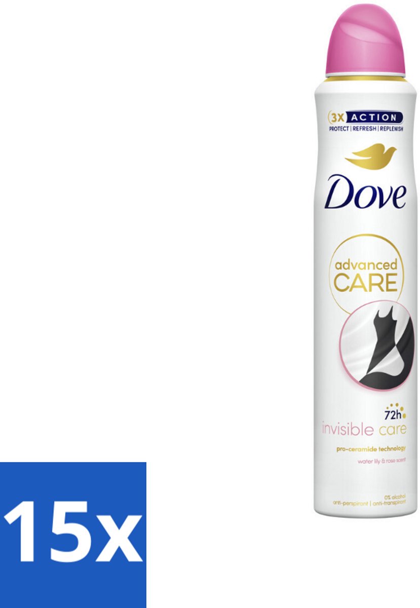 15 x Dove Deodorant Spray - Invisible Care - 200 ml - Dove Deodorant Spray - Anti-transpirant - Zweetbehandeling - Frisheid - Geur