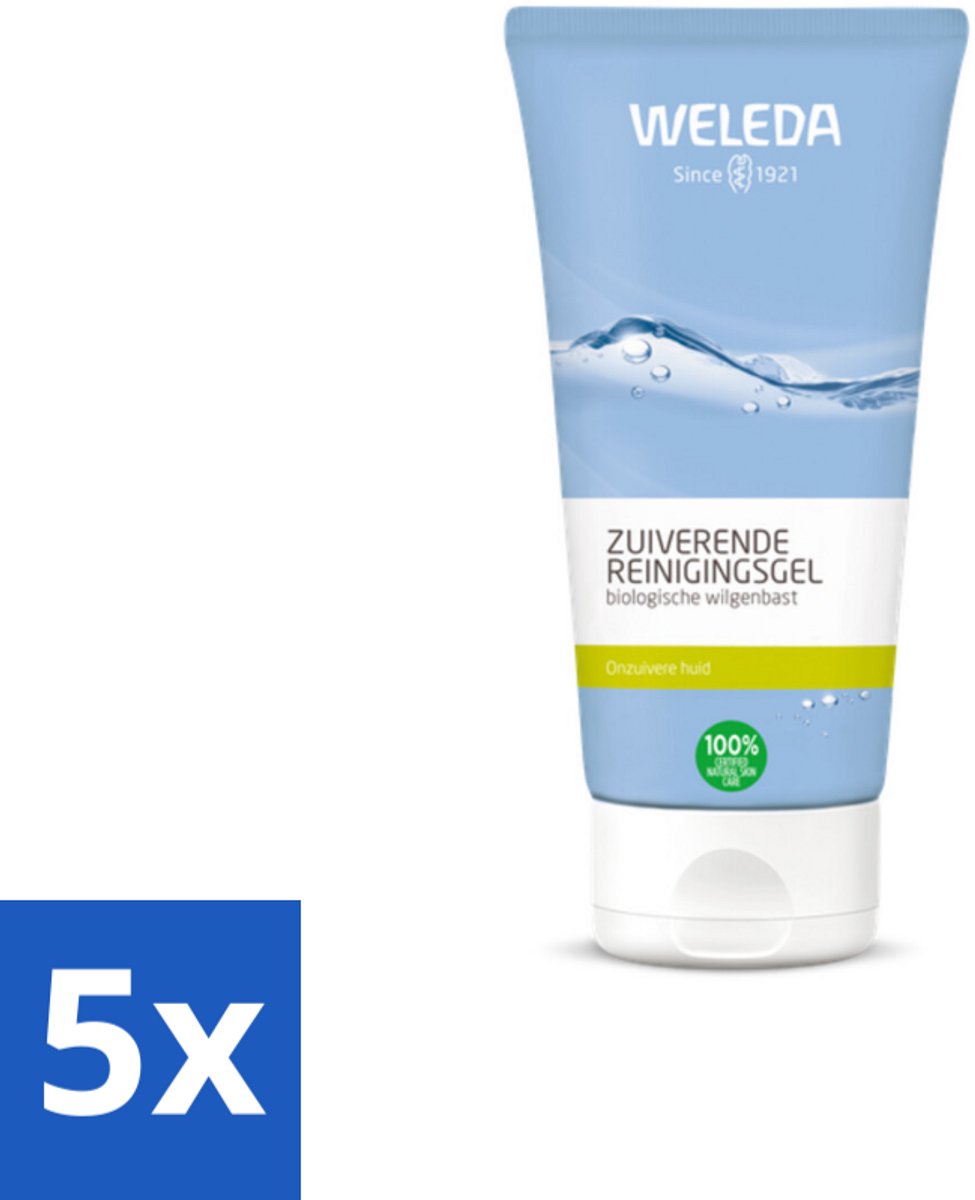 5 x WELEDA - Reinigingsgel Zuiverend - Voor onzuivere huid - 100 ml - Voordeelverpakking - 5 stuks