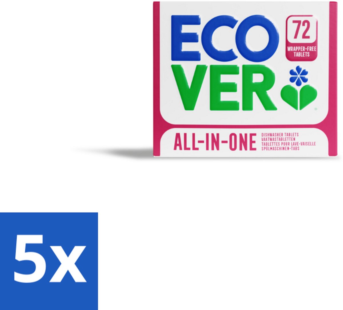 5 x Ecover - Vaatwastabletten All-in-One - Lemon & Mandarin - 72 Tabs - Vaatwastabletten - Plantaardige Reiniging - Duurzame Vaatwas - Citrusgeur - Schone Vaat