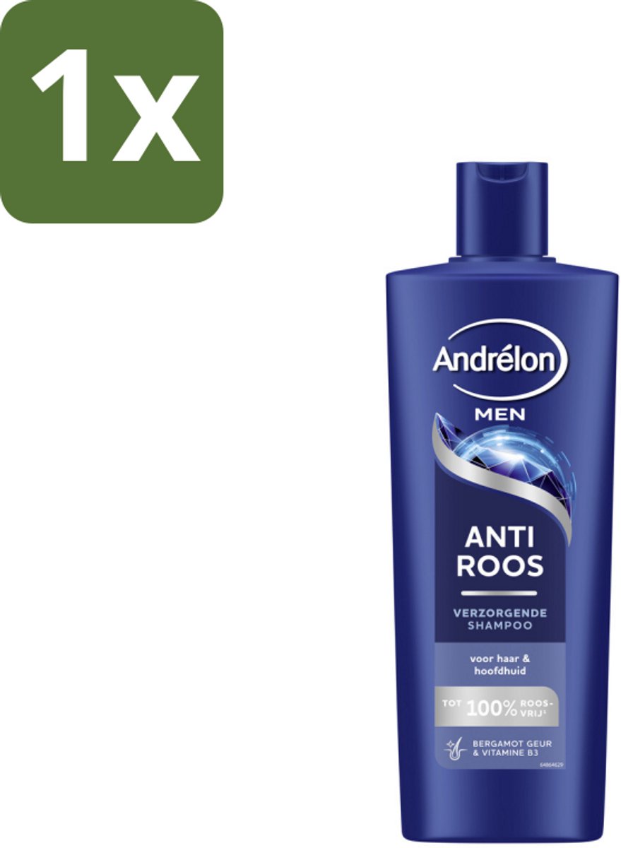 1 x Andrélon – Shampoo – Anti Roos Men – 400 ml - Anti-roos Shampoo - Roosvrij Haar - Vitamine B3 Shampoo - Bergamot Geur - Mannelijk Haar