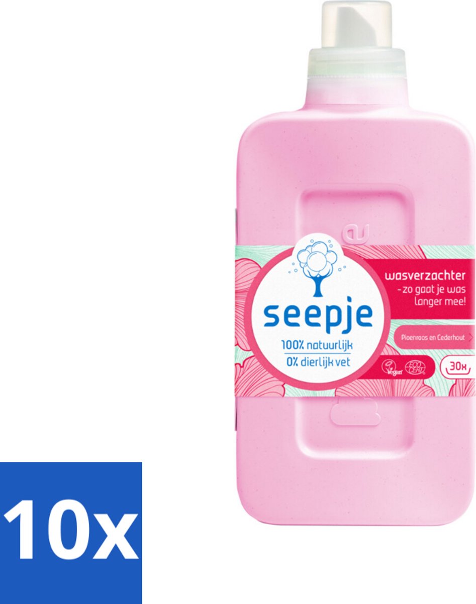 10 x Seepje - Wasverzachter - Geurige Verzorging - Pioenroos en Cederhout - 30 Wasbeurten - 750 ml - Wasverzachter - Natuurlijke Wasverzachter - Pioenroos En Cederhout - Geurige Wasverzachter - Vegan Wasverzachter